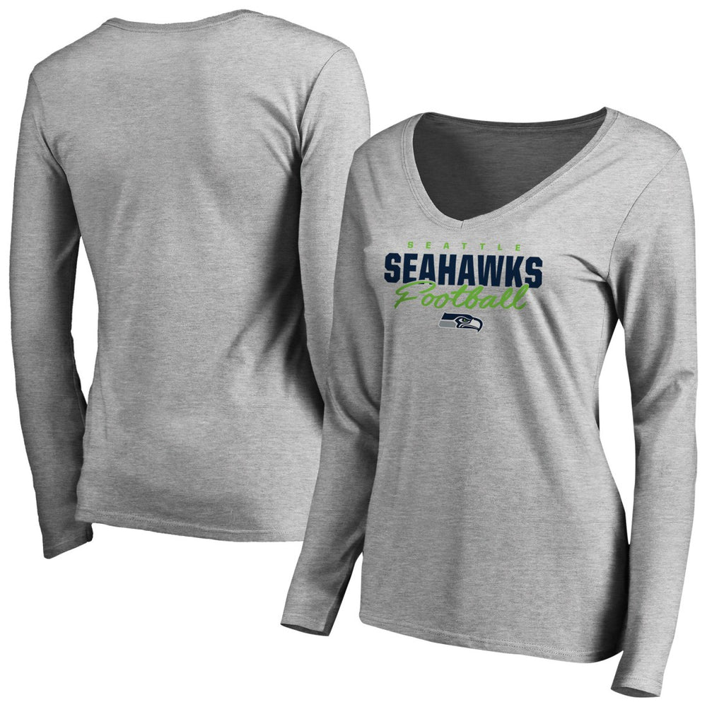 Seattle Seahawks Women's Iconic Collection Script Assist Long Sleeve V-Neck T-Shirt - Ash cheap