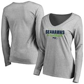 Seattle Seahawks Women's Iconic Collection Script Assist Long Sleeve V-Neck T-Shirt - Ash cheap