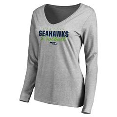 Seattle Seahawks Women's Iconic Collection Script Assist Long Sleeve V-Neck T-Shirt - Ash cheap