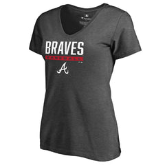 Atlanta Braves Women's Win Stripe V-Neck T-Shirt - Ash