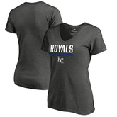 Kansas City Royals Women's Win Stripe V-Neck T-Shirt - Ash
