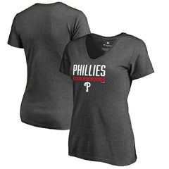Philadelphia Phillies Women's Win Stripe V-Neck T-Shirt - Ash
