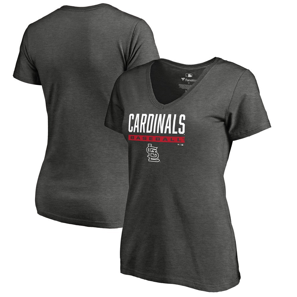 St. Louis Cardinals Women's Win Stripe V-Neck T-Shirt - Ash
