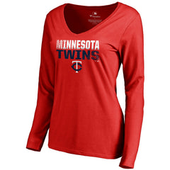 Minnesota Twins Women's Fade Out V-Neck Long Sleeve T-Shirt - Red