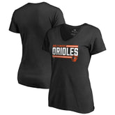 Baltimore Orioles Women's Onside Stripe V-Neck T-Shirt - Black