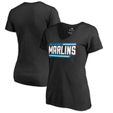 Miami Marlins Women's Onside Stripe V-Neck T-Shirt - Black