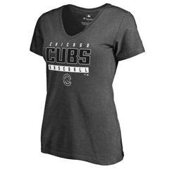 Chicago Cubs Women's Charcoal Stack V-Neck T-Shirt - Ash