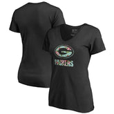 Green Bay Packers Women's Lovely V-Neck T-Shirt - Black outlet