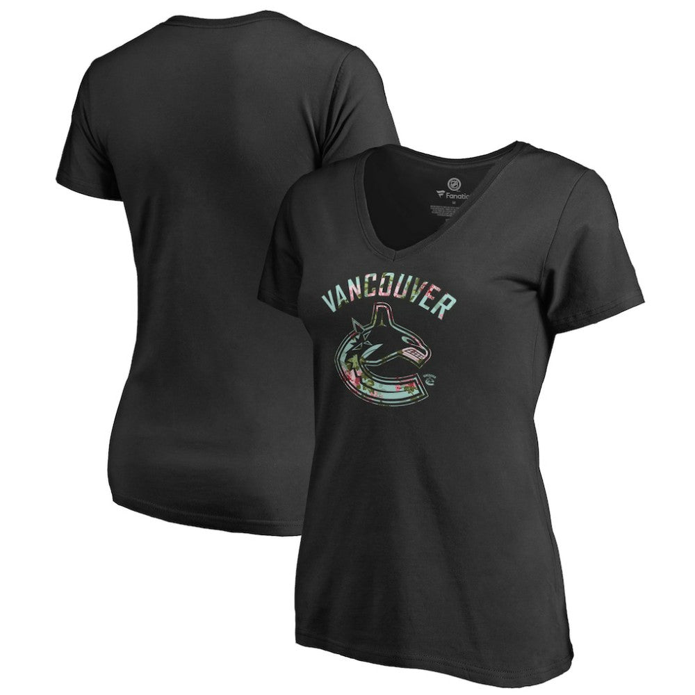 Vancouver Canucks Women's Lovely V-Neck T-Shirt Black