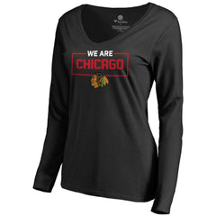 Chicago Blackhawks Women's Iconic Collection We Are Long Sleeve V-Neck T-Shirt Black