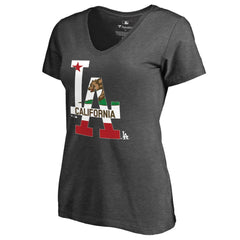 Los Angeles Dodgers Women's Hometown Collection Cali Flag T-Shirt - Heathered Charcoal