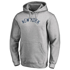 New York Yankees Official Wordmark Fitted Pullover Hoodie - Heather Gray