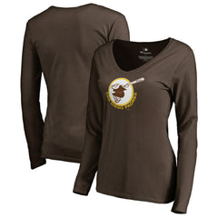 San Diego Padres Women's Cooperstown Collection Forbes Long Sleeve V-Neck T-Shirt - Brown