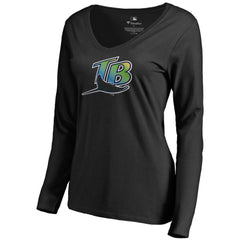 Tampa Bay Rays Women's Cooperstown Collection Forbes Long Sleeve V-Neck T-Shirt - Black