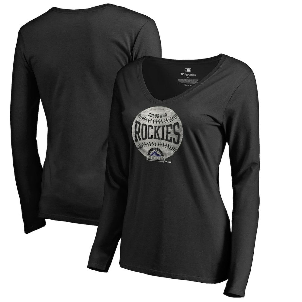 Colorado Rockies Women's Cooperstown Collection Slider Long Sleeve V-Neck T-Shirt - Black