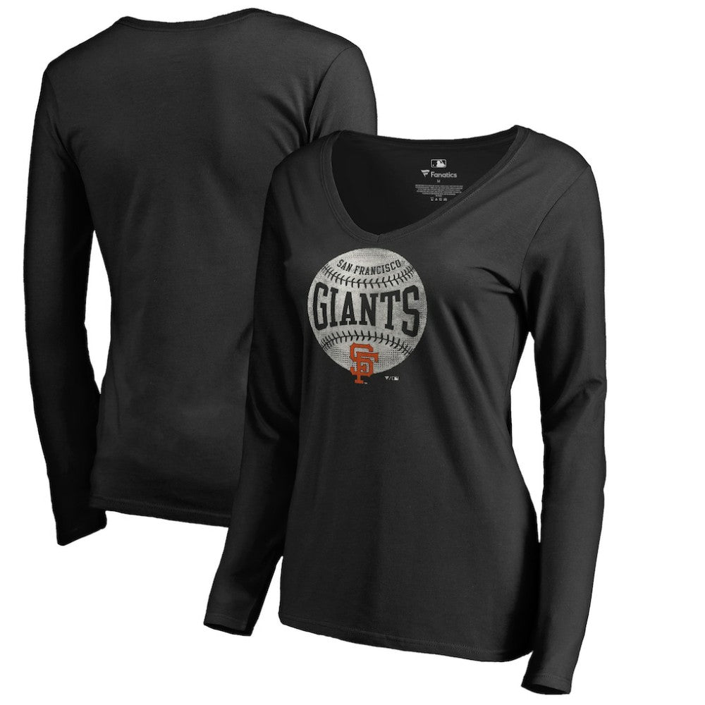 San Francisco Giants Women's Cooperstown Collection Slider Long Sleeve V-Neck T-Shirt - Black