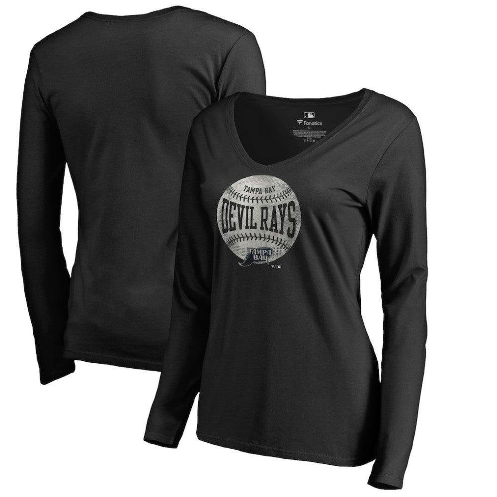 Tampa Bay Rays Women's Cooperstown Collection Slider Long Sleeve V-Neck T-Shirt - Black