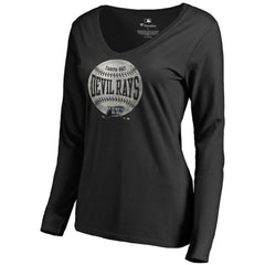 Tampa Bay Rays Women's Cooperstown Collection Slider Long Sleeve V-Neck T-Shirt - Black