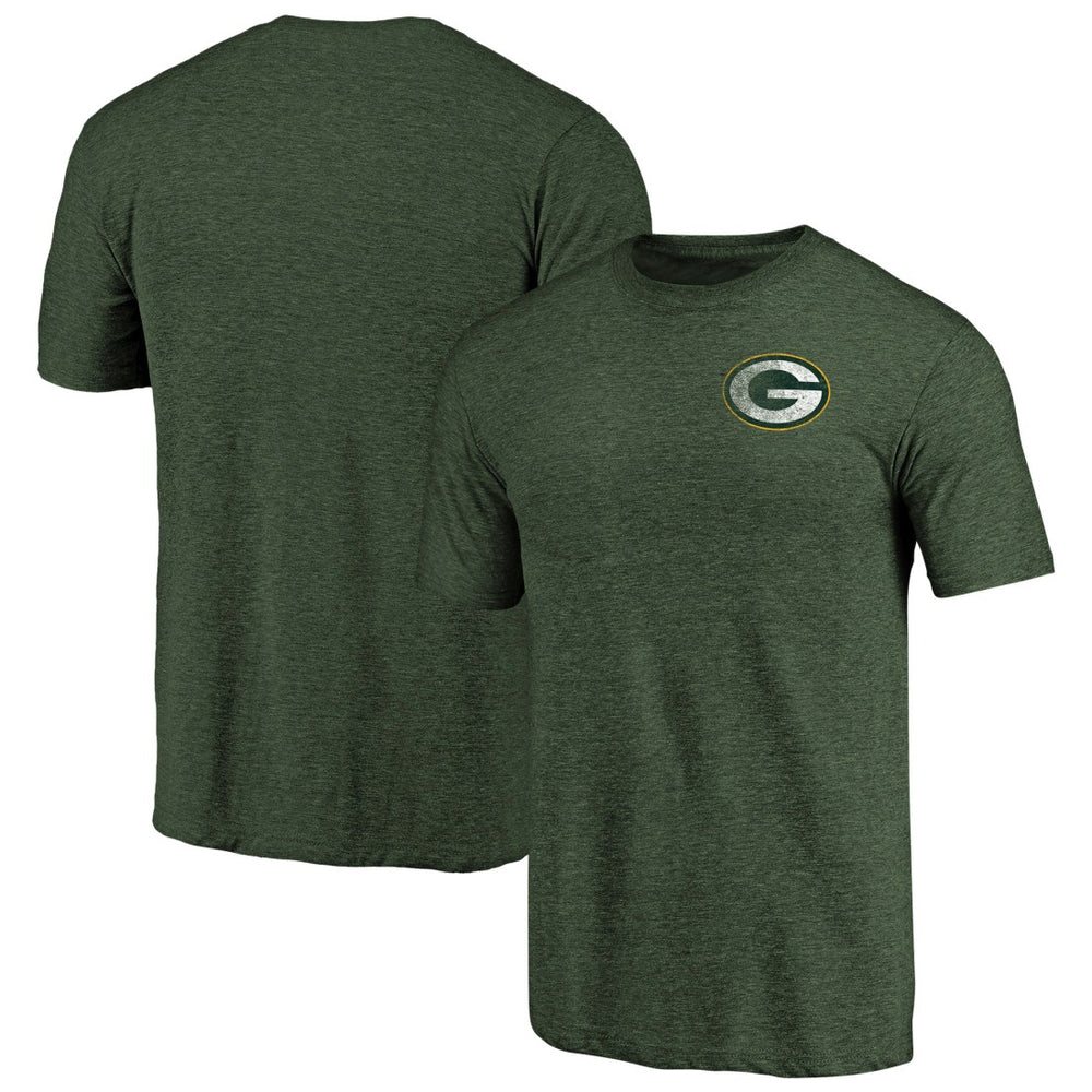 Green Bay Packers Primary Logo Left Chest Distressed Tri-Blend T-Shirt - Heathered Green outlet