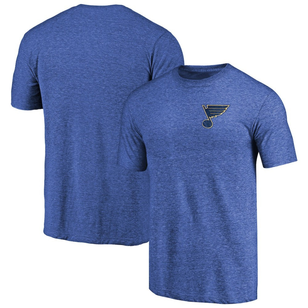 St. Louis Blues Primary Logo Left Chest Distressed Tri-Blend T-Shirt Heathered Blue