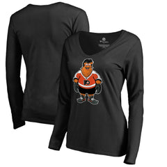 Philadelphia Flyers Women's Gritty Long Sleeve V-Neck T-Shirt Black
