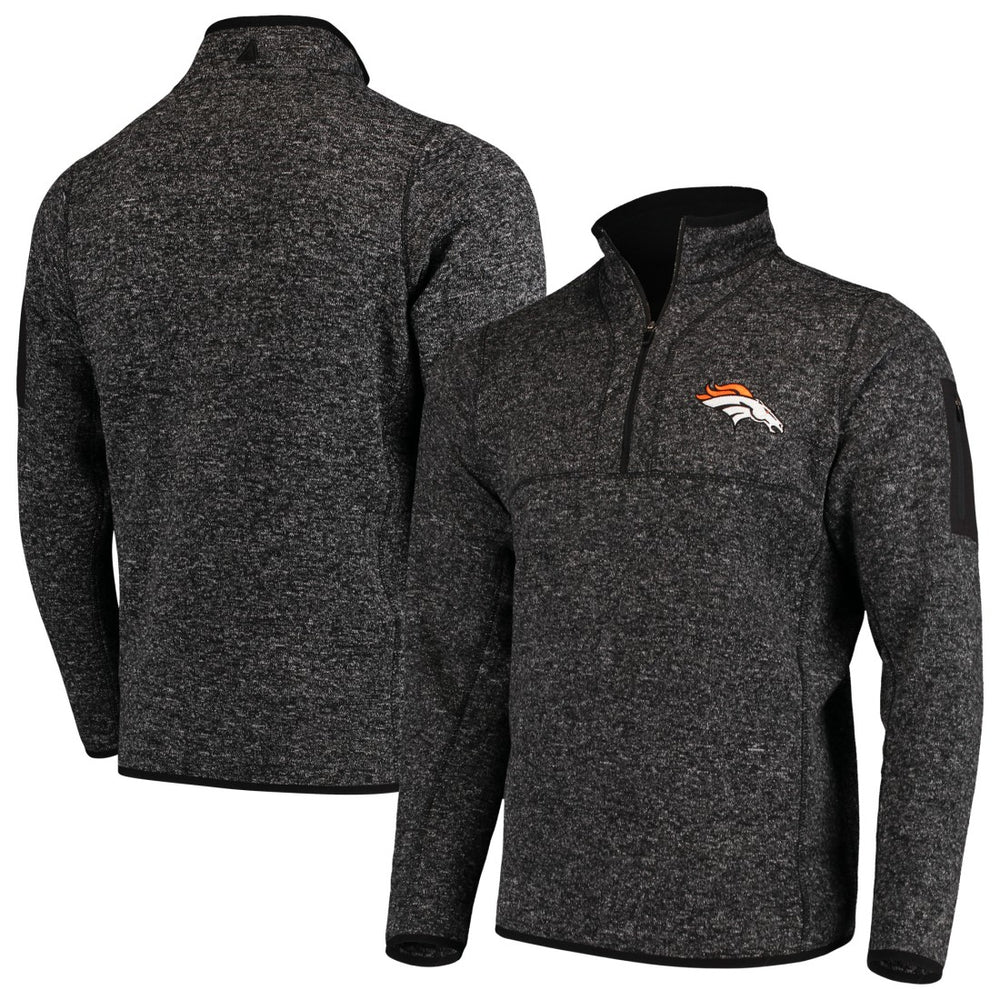 Denver Broncos Antigua Fortune Quarter-Zip Pullover Jacket - Heather Black discount