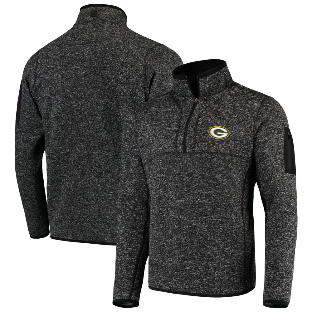 Green Bay Packers Antigua Fortune Quarter-Zip Pullover Jacket - Heather Black cheap