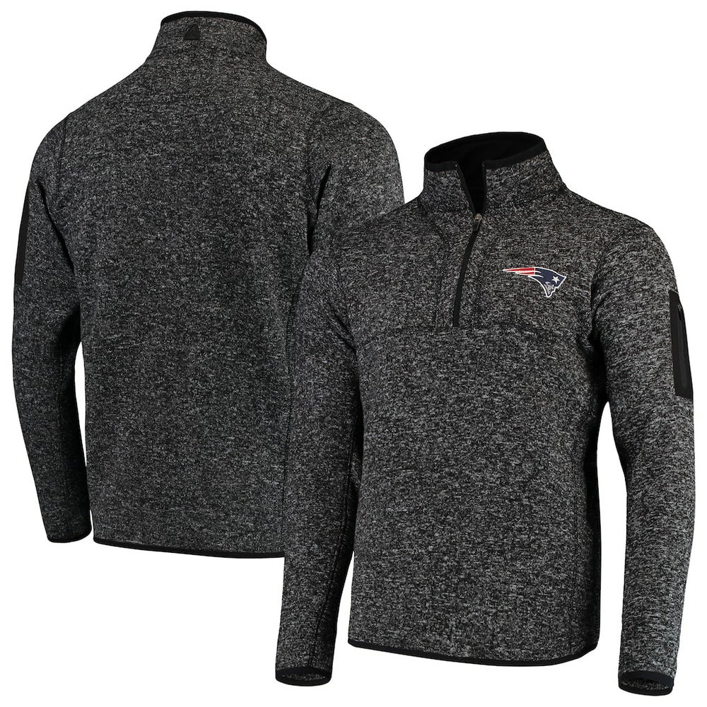 New England Patriots Antigua Fortune Quarter-Zip Pullover Jacket - Heather Black for sale