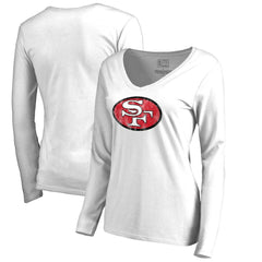 San Francisco 49ers Women's Throwback Logo Long Sleeve V-Neck T-Shirt - White on sale