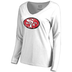 San Francisco 49ers Women's Throwback Logo Long Sleeve V-Neck T-Shirt - White on sale