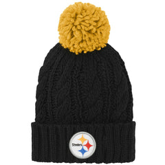 Pittsburgh Steelers Girls Youth Team Cable Cuffed Knit Hat with Pom - Black online