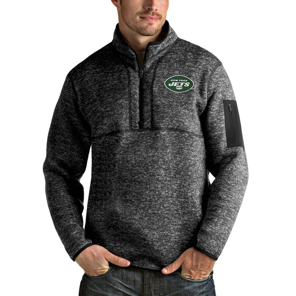 New York Jets Antigua Fortune 1/4-Zip Pullover Jacket - Heather Black outlet