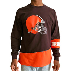 Cleveland Browns Refried Apparel Sustainable Upcycled Angle Long Sleeve T-Shirt - Brown/Orange outlet