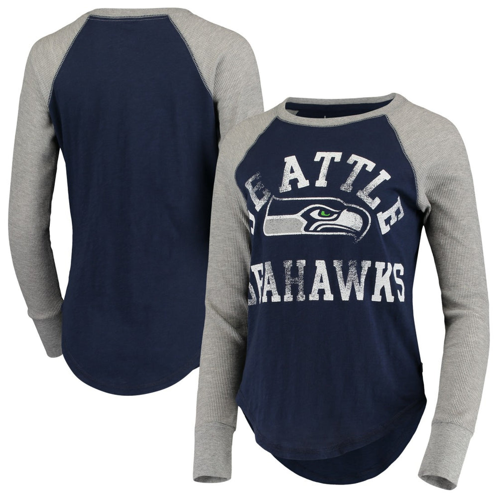 Seattle Seahawks Touch Women's Waffle Raglan Lightweight Long Sleeve T-Shirt - College Navy for sale
