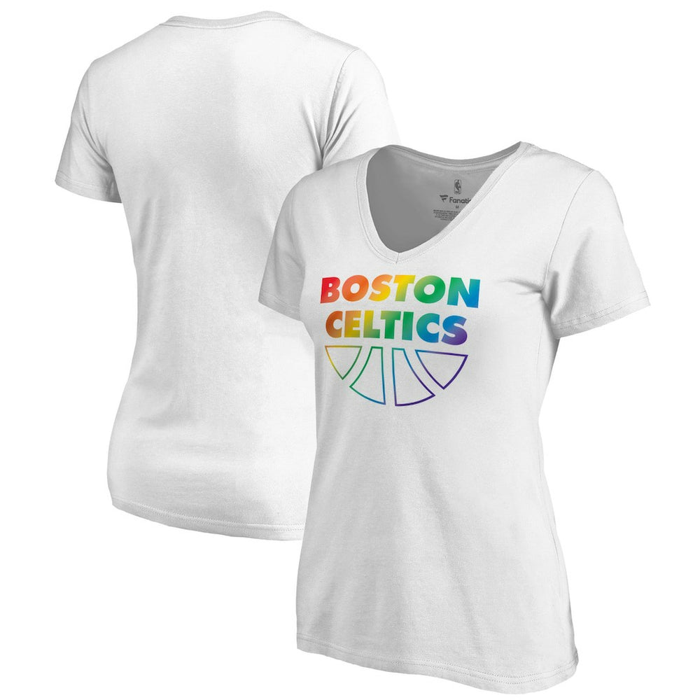Boston Celtics Women's Team Pride Wordmark V-Neck T-Shirt - White shop