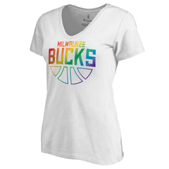 Milwaukee Bucks Women's Team Pride Wordmark V-Neck T-Shirt - White discount