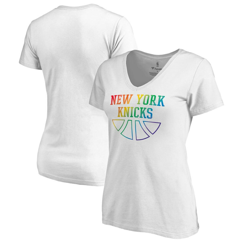 New York Knicks Women's Team Pride Wordmark V-Neck T-Shirt - White shop