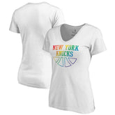 New York Knicks Women's Team Pride Wordmark V-Neck T-Shirt - White shop