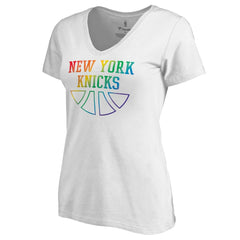 New York Knicks Women's Team Pride Wordmark V-Neck T-Shirt - White shop