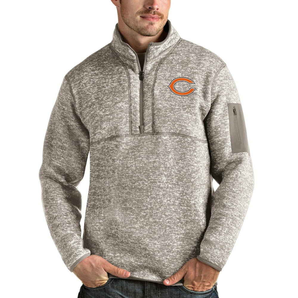 Chicago Bears Antigua Fortune Quarter-Zip Pullover Jacket - Oatmeal on sale