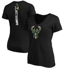 Giannis Antetokounmpo Milwaukee Bucks Women's Playmaker Name & Number V-Neck T-Shirt - Black shop