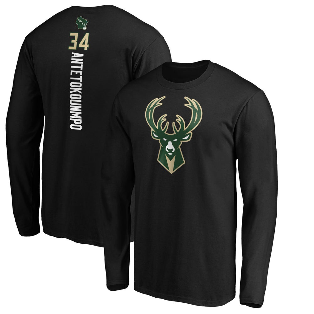 Giannis Antetokounmpo Milwaukee Bucks Playmaker Name & Number Long Sleeve T-Shirt - Black outlet