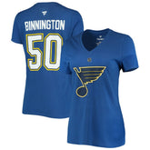 Jordan Binnington St. Louis Blues Fanatics Women's Authentic Stack Name & Number V-Neck T-Shirt Blue