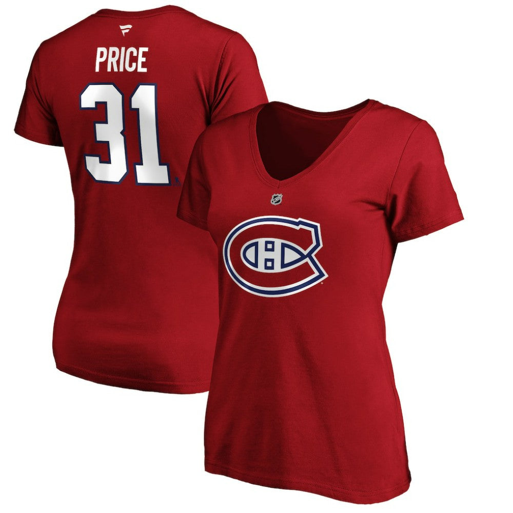 Carey Price Montreal Canadiens Fanatics Women's Authentic Stack Name & Number V-Neck T-Shirt Red