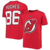Jack Hughes New Jersey Devils Youth Player Name & Number T-Shirt Red