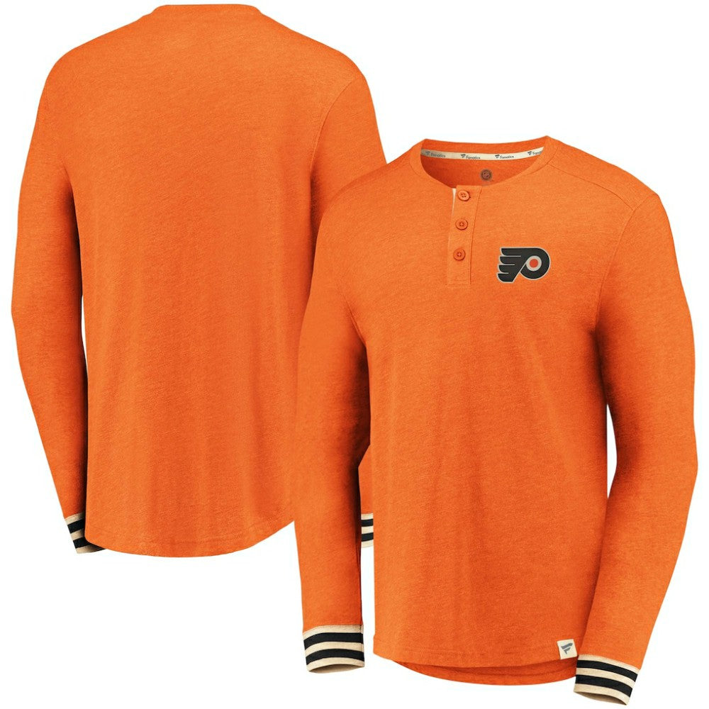 Philadelphia Flyers Fanatics True Classics Henley Long Sleeve T-Shirt Heathered Orange