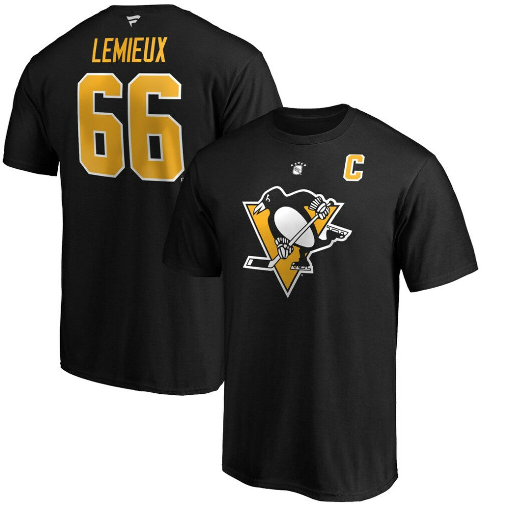 Mario Lemieux Pittsburgh Penguins Fanatics Authentic Stack Retired Player Name & Number T-Shirt Black