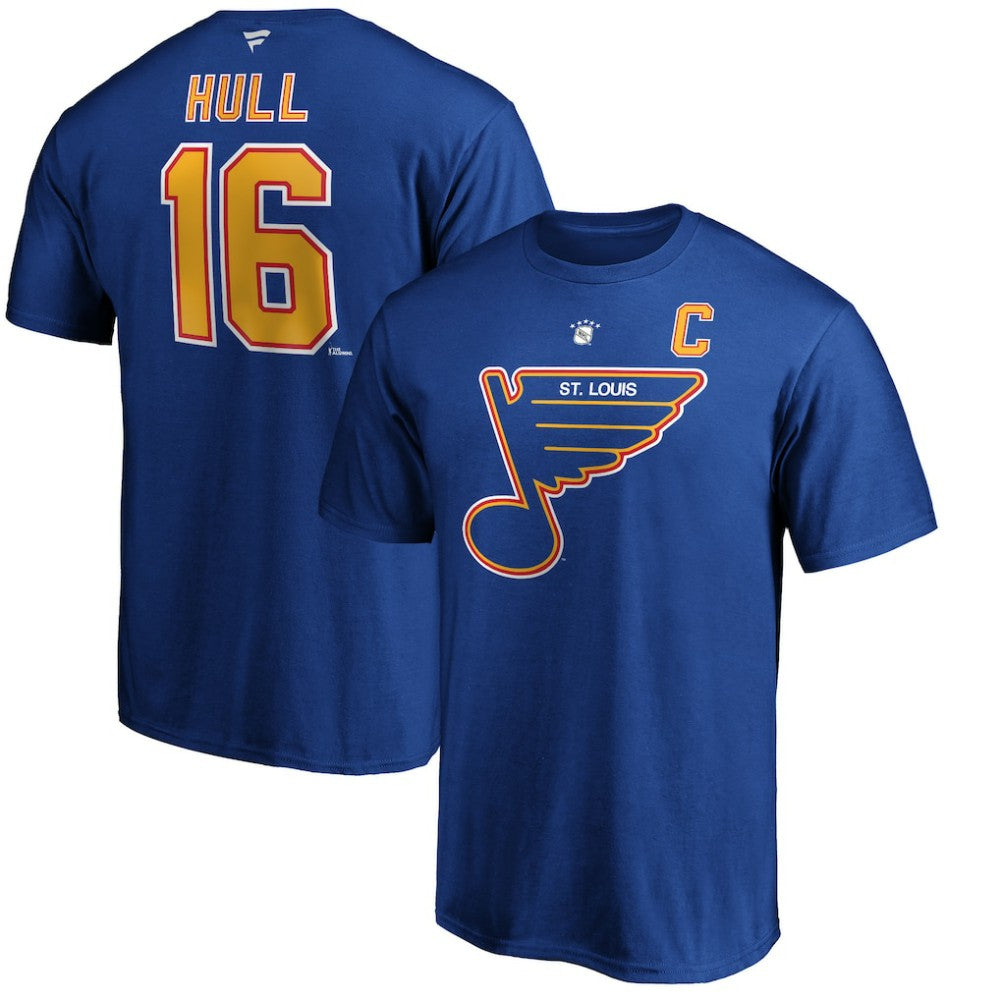 Brett Hull St. Louis Blues Fanatics Authentic Stack Retired Player Name & Number T-Shirt Blue