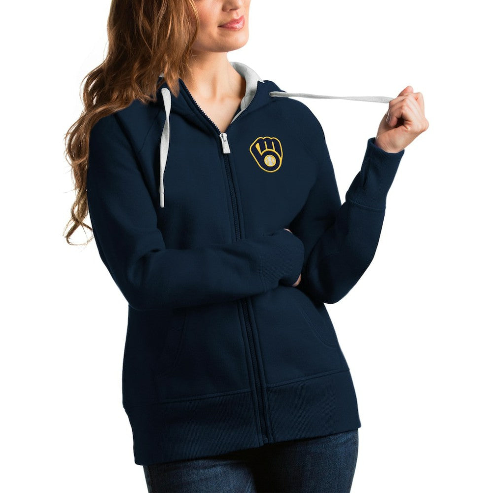 Milwaukee Brewers Antigua Women's Team Victory Full-Zip Hoodie - Navy