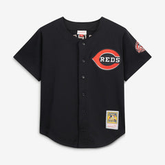 Ken Griffey Jr. Cincinnati Reds Cooperstown Collection Mesh Batting Practice Button-Up Jersey - Black | Mitchell & Ness